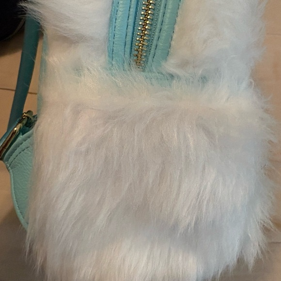 Loungefly White Furry Yeti Backpack with Pink and Blue Goggle Patch - Picture 3 of 4
